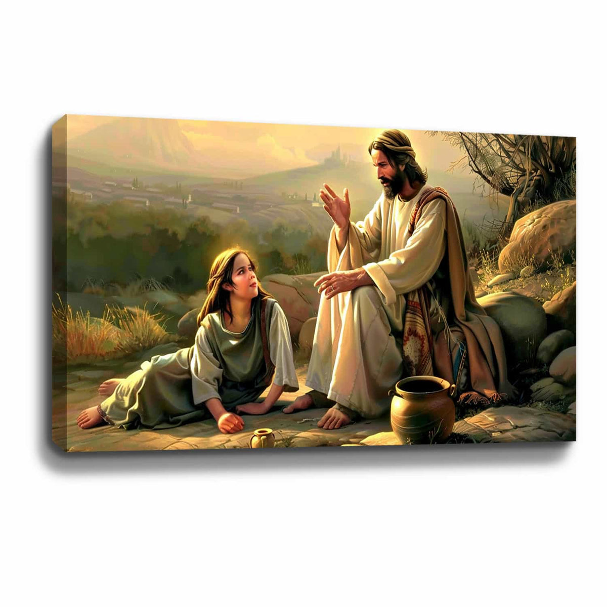 Jesus And Samaritan Woman Canvas Art