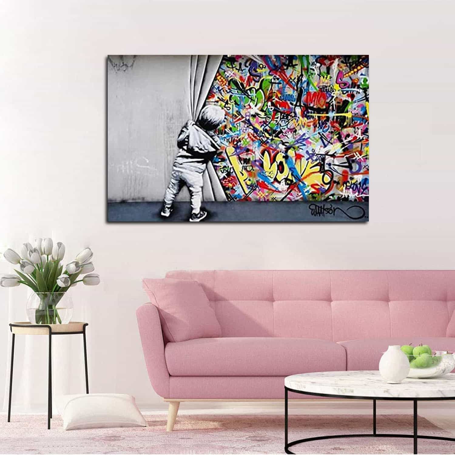 Behind Curtain Canvas Art