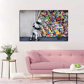 Behind Curtain Canvas Art