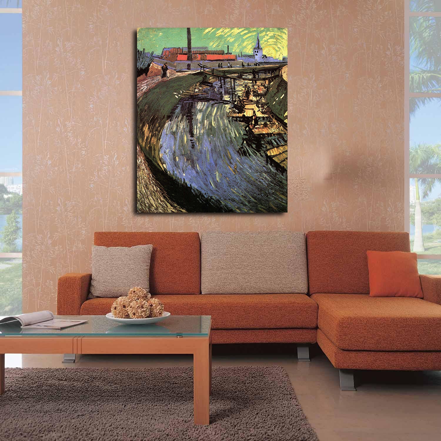 Canal with Women Washing Canvas Art