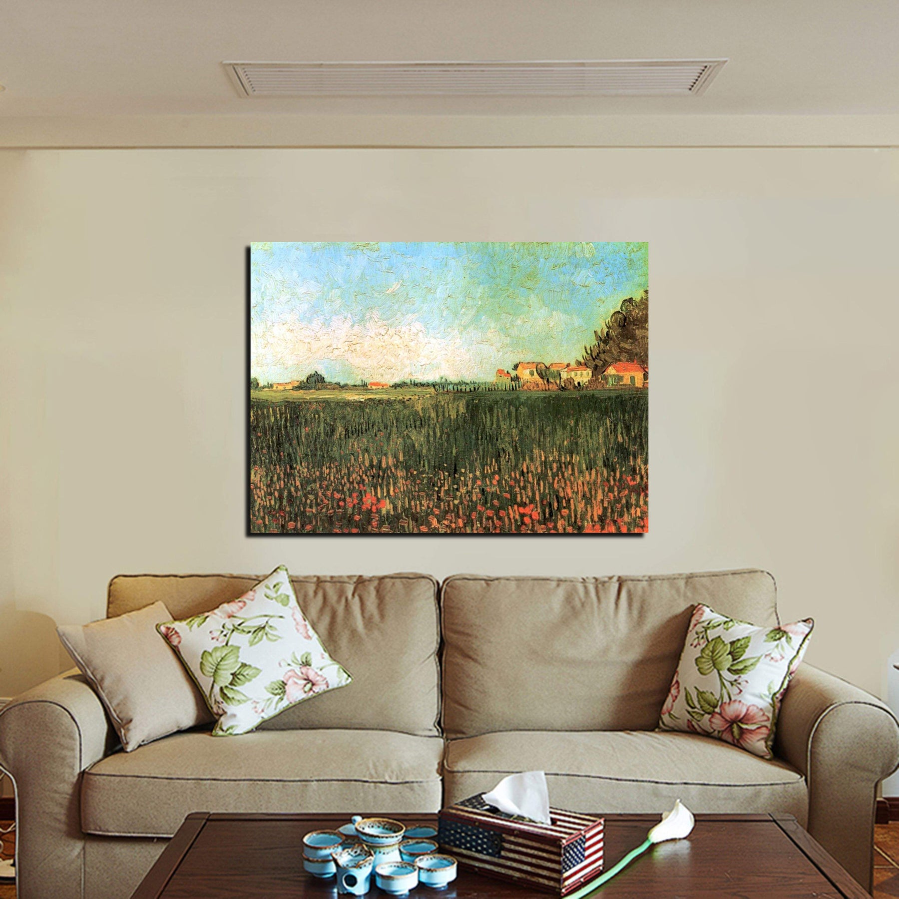 Farmhouses in a Wheat Field Near Arles Canvas Art