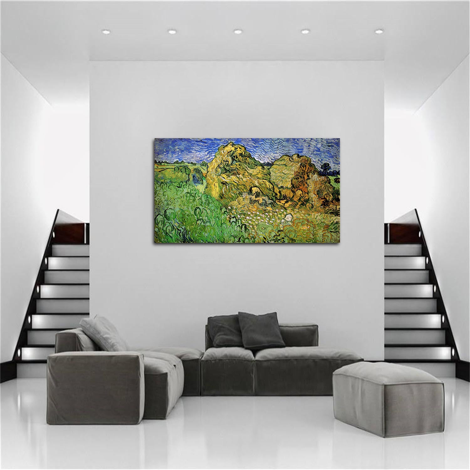 Field with Wheat Stacks Canvas Art