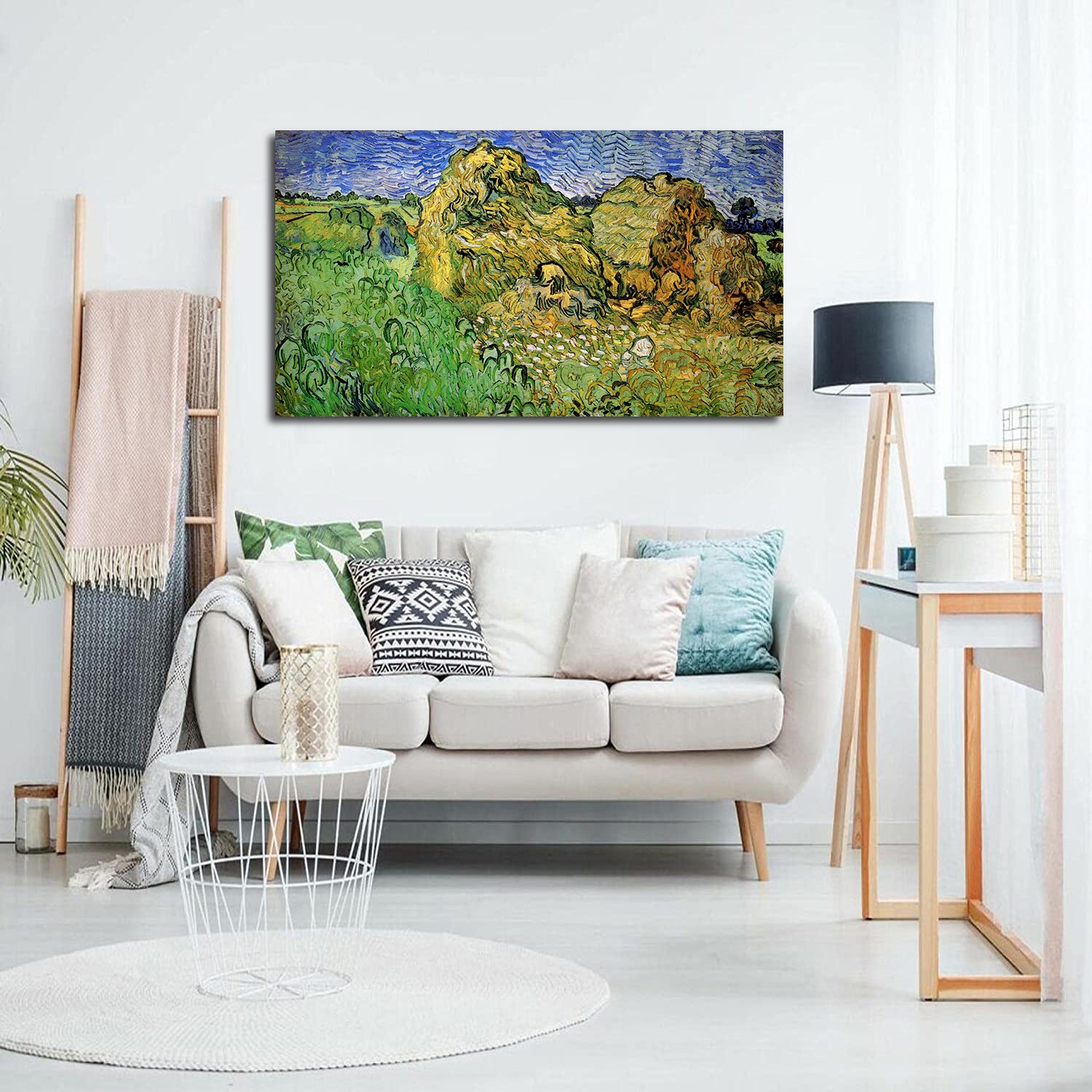 Field with Wheat Stacks Canvas Art