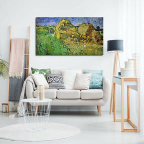 Field with Wheat Stacks Canvas Art