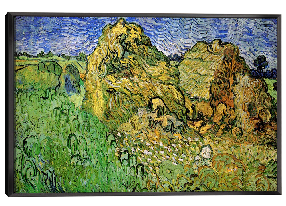 Field with Wheat Stacks Canvas Art