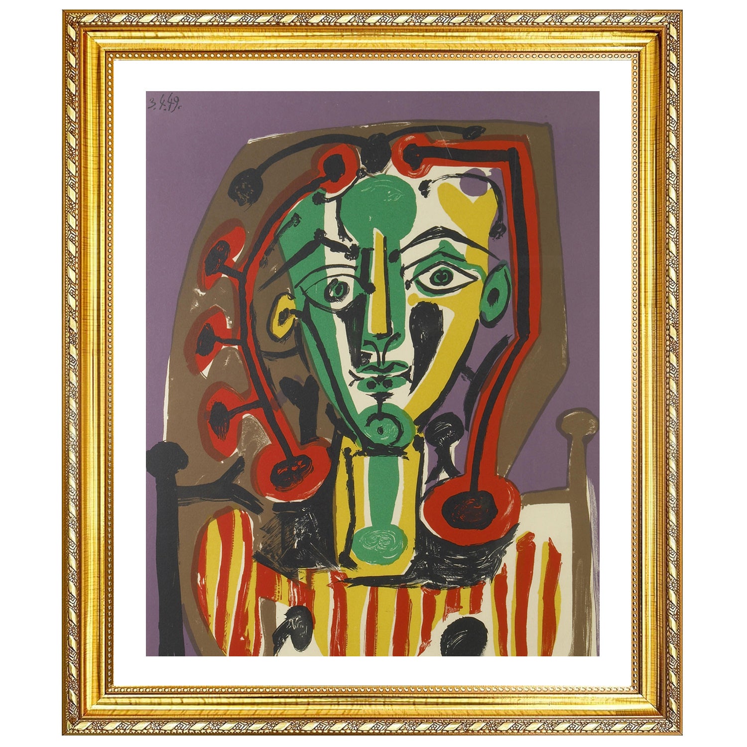 Pablo Picasso Wall Art Figure With Striped Bodice Poster Framed Art