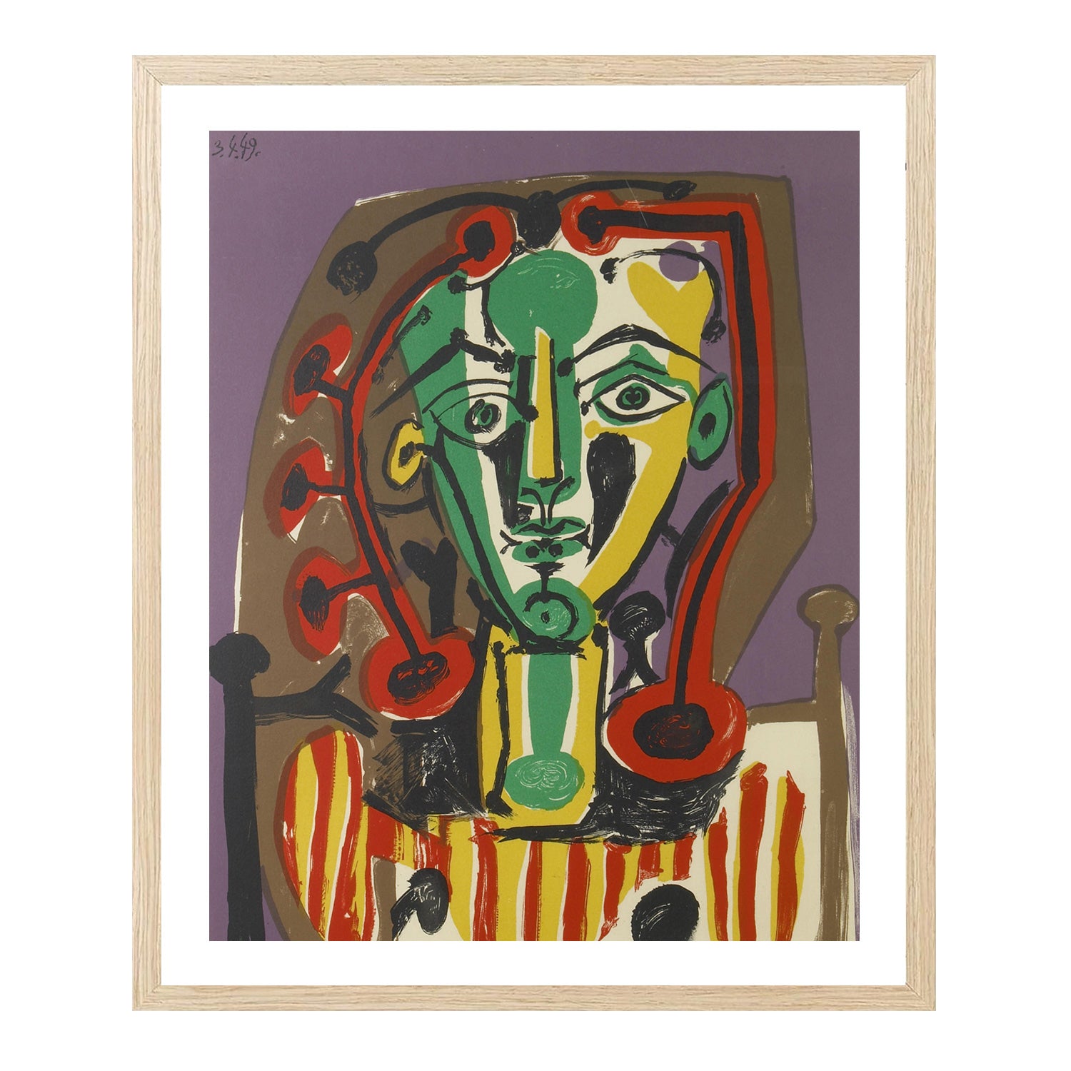 Pablo Picasso Wall Art Figure With Striped Bodice Poster Framed Art
