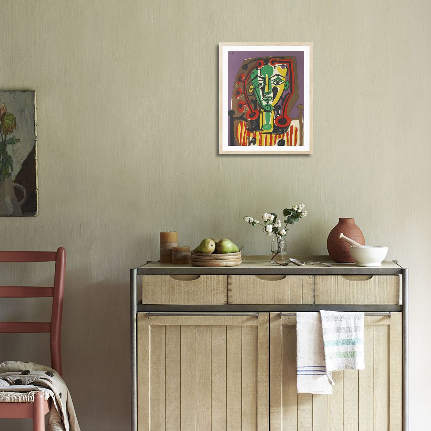 Pablo Picasso Wall Art Figure With Striped Bodice Poster Framed Art