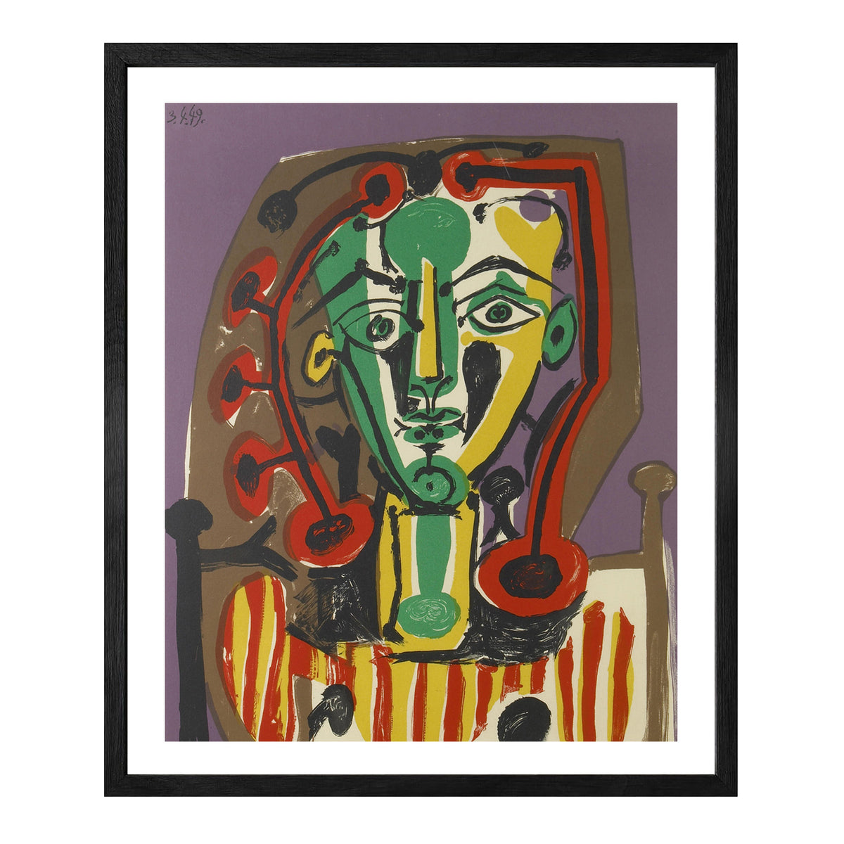 Pablo Picasso Wall Art Figure With Striped Bodice Poster Framed Art