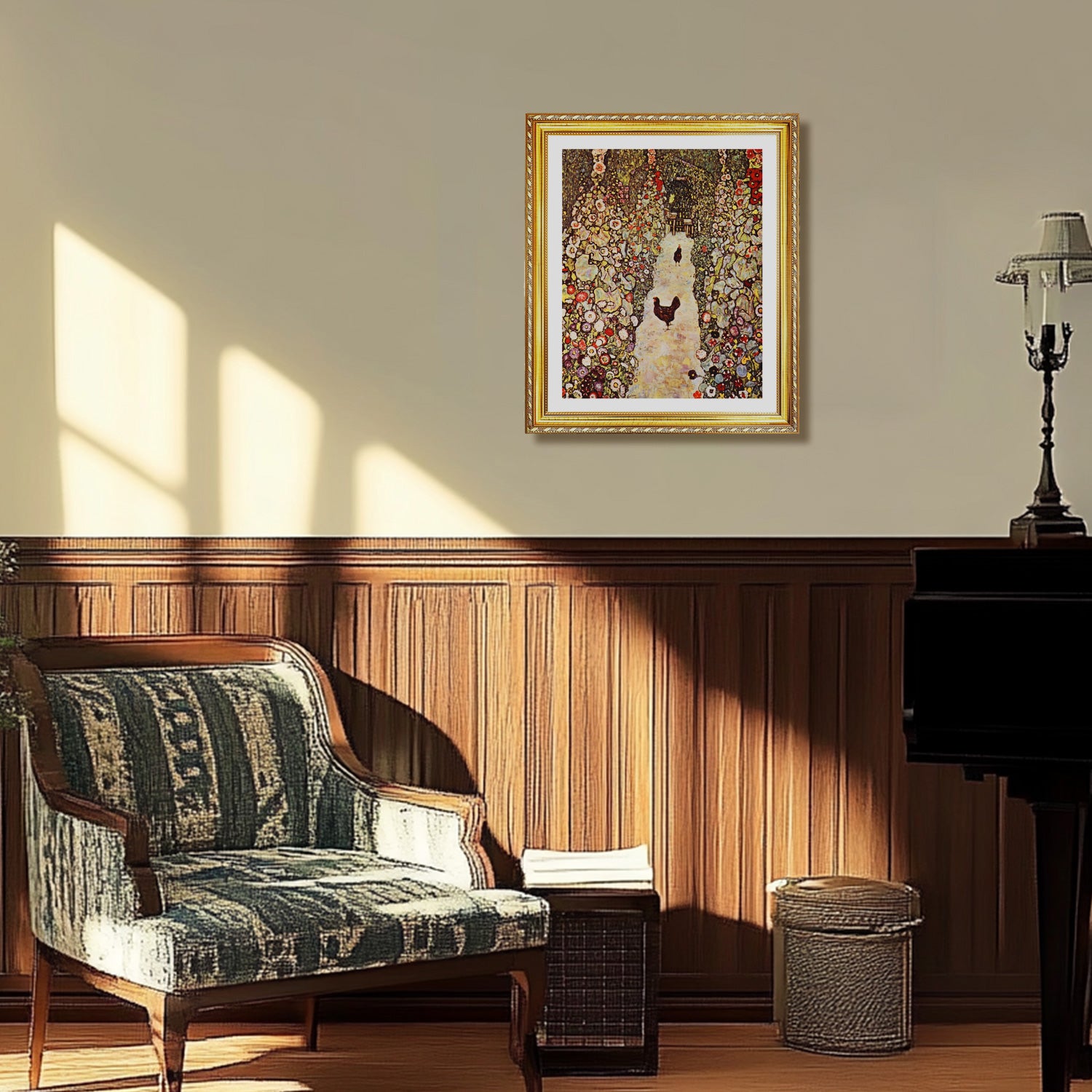 Gustav Klimt Wall Art Garden With Roosters Poster Framed Klimt Art