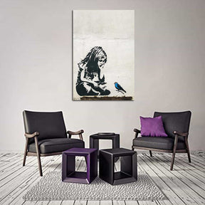 Girl With Blue Bird Canvas Art