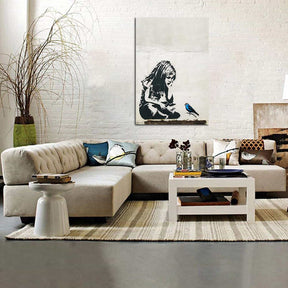 Girl With Blue Bird Canvas Art