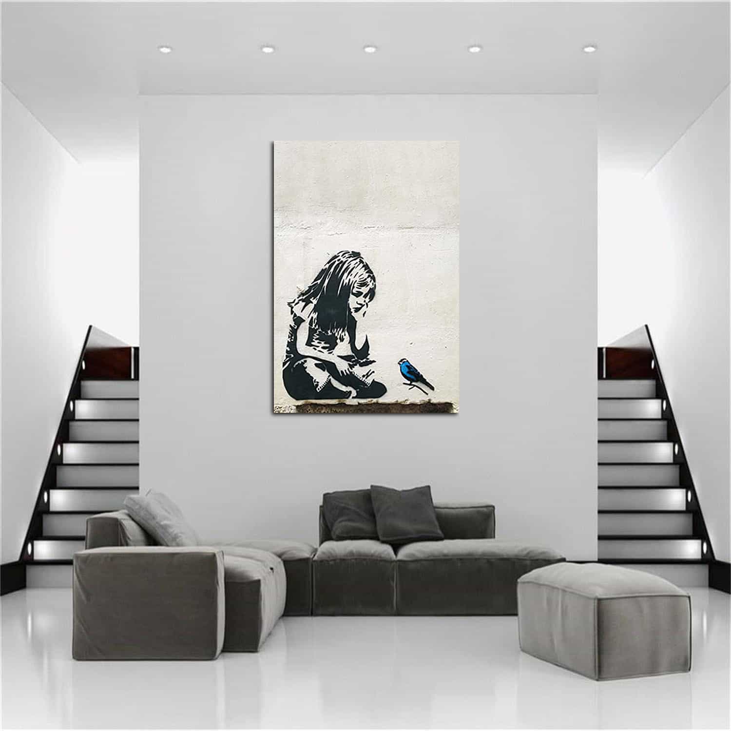 Girl With Blue Bird Canvas Art