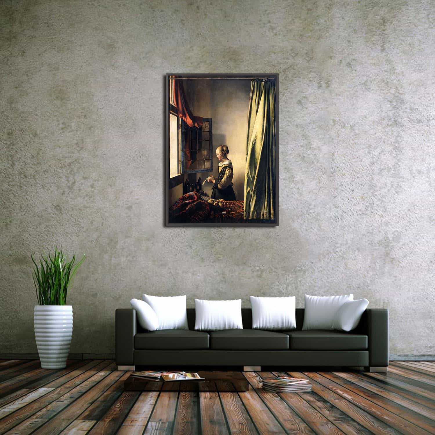 Girl Reading a Letter at an Open Window Canvas Art