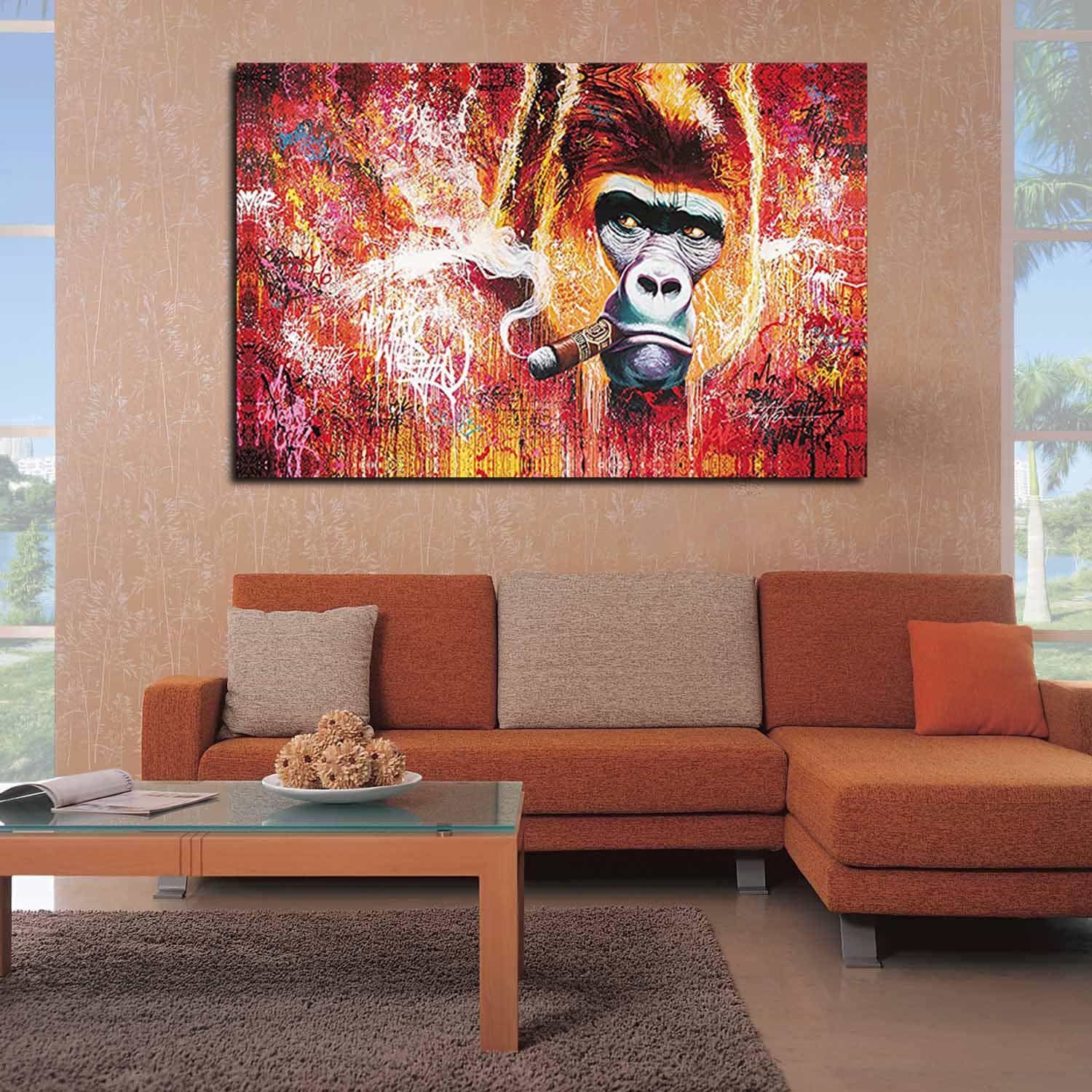 Gorilla Smoking Cigar Canvas Art