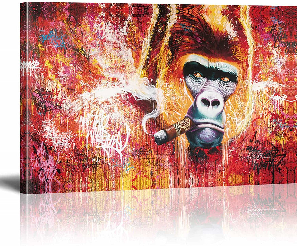 Gorilla Smoking Cigar Canvas Art