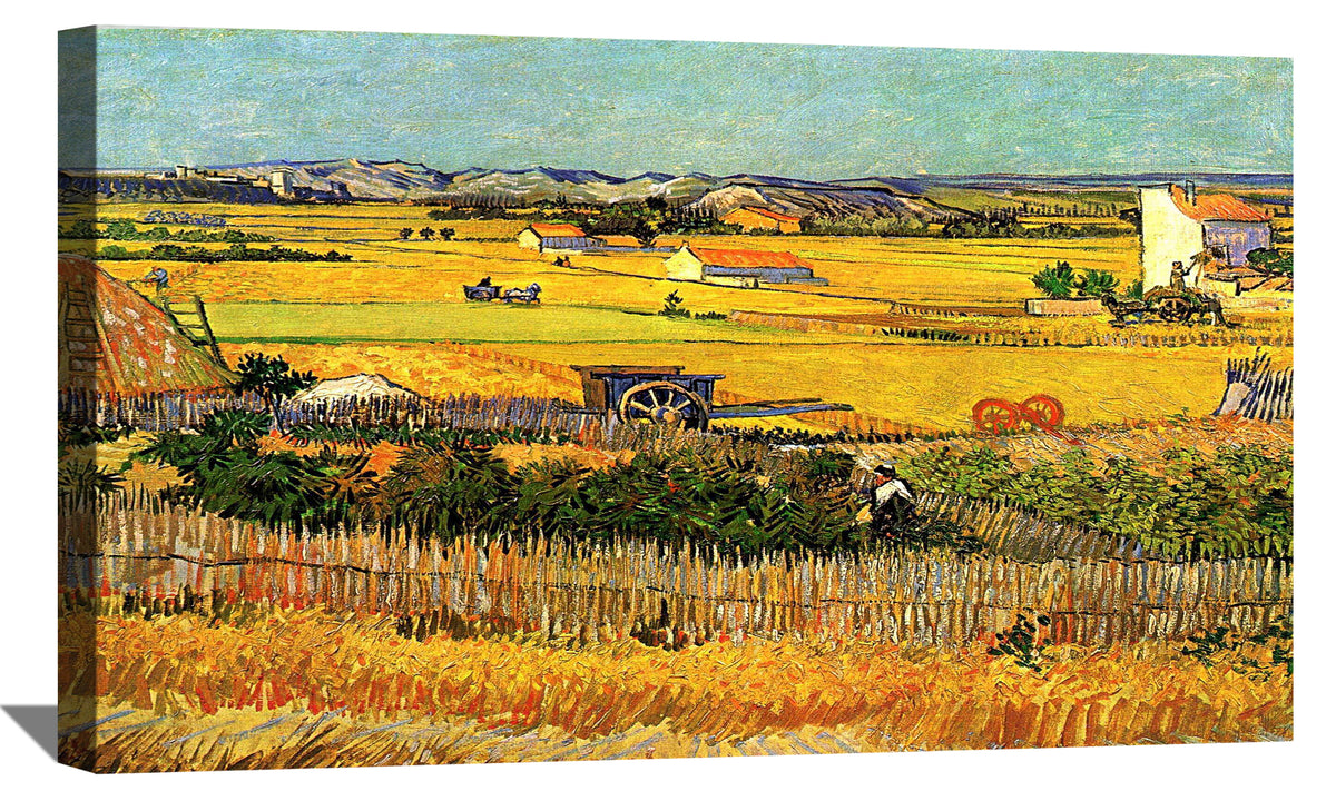 Harvest at La Crau with Montmajour in the Background Canvas Art