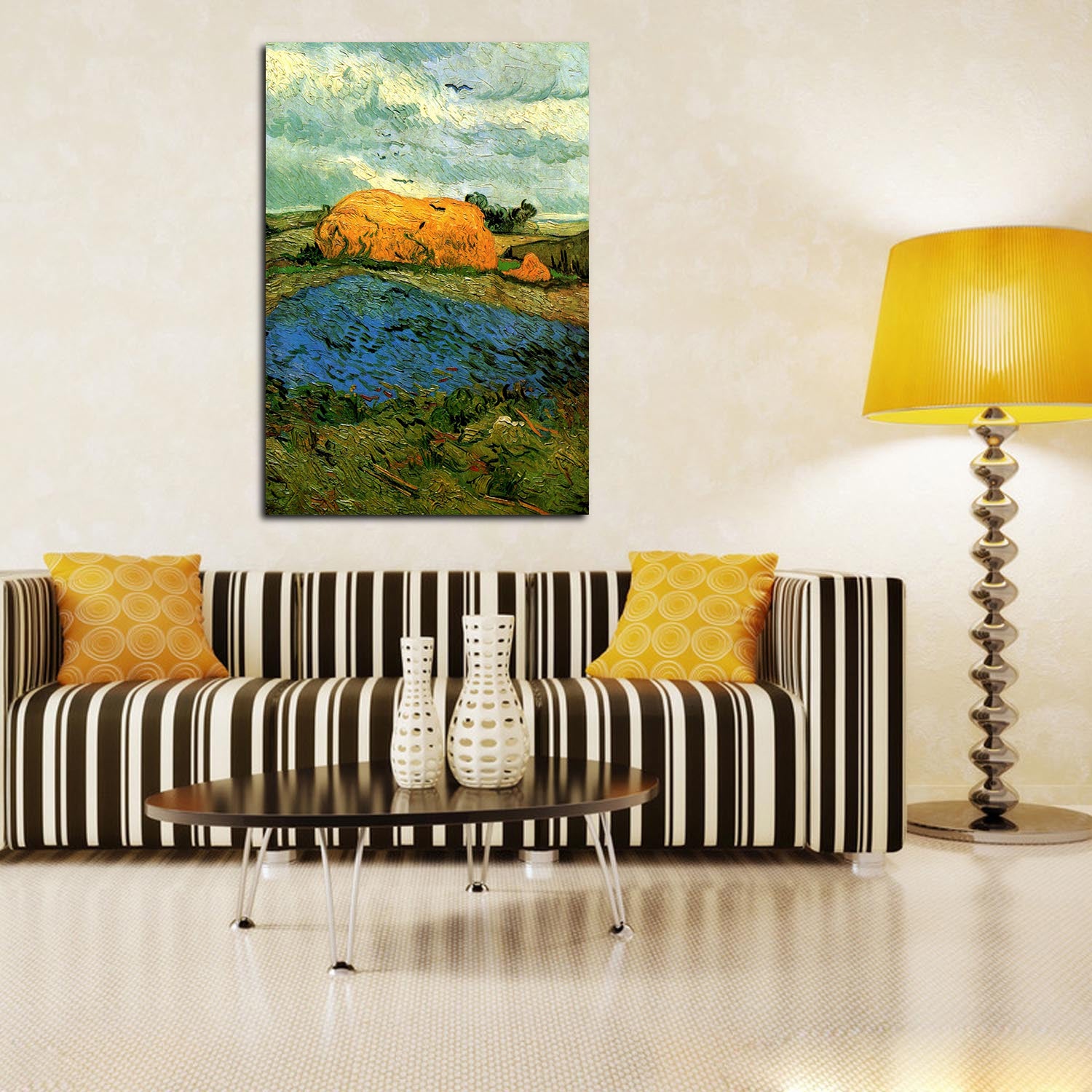 Haystacks under a Rainy Sky Canvas Art