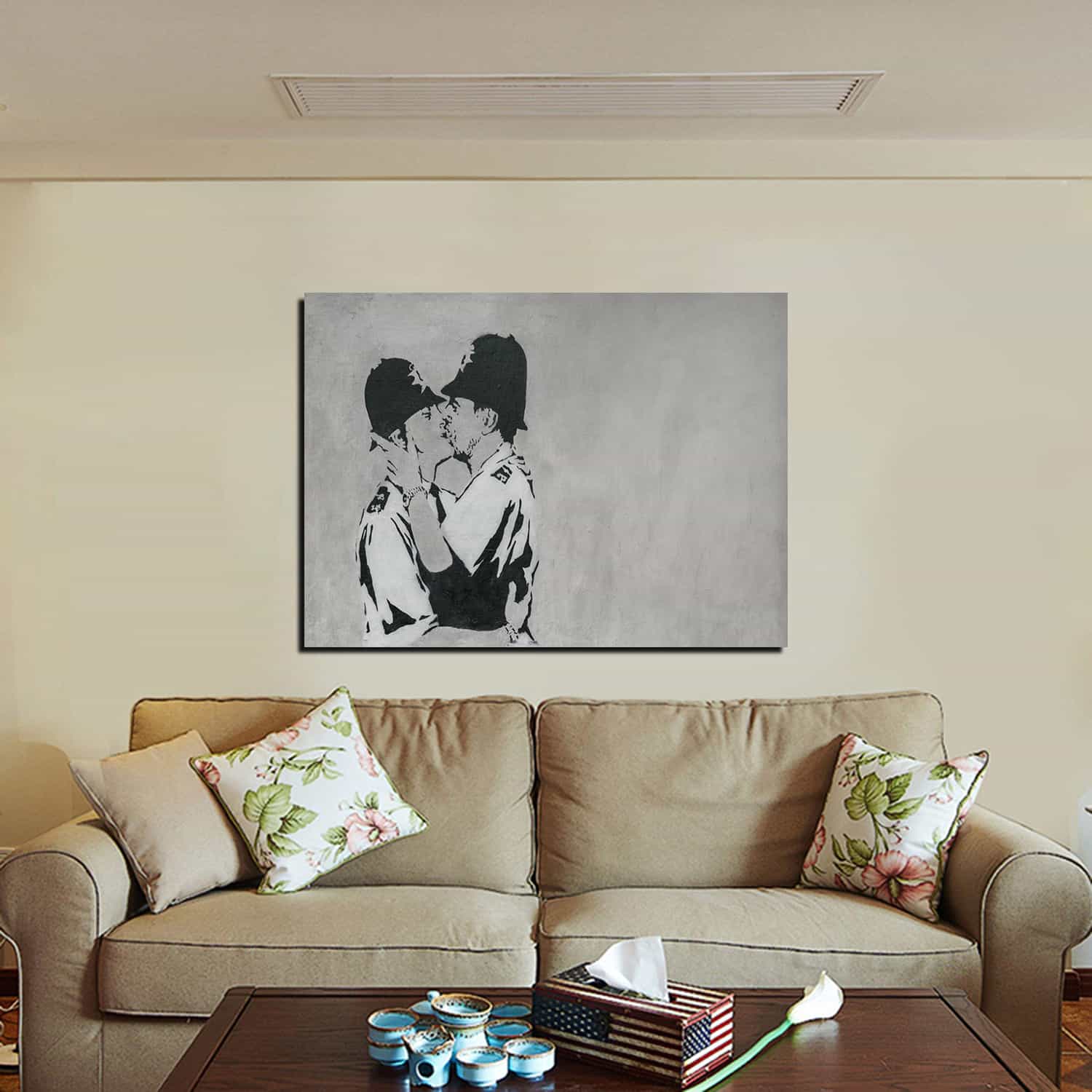 Kissing Cops Canvas Art