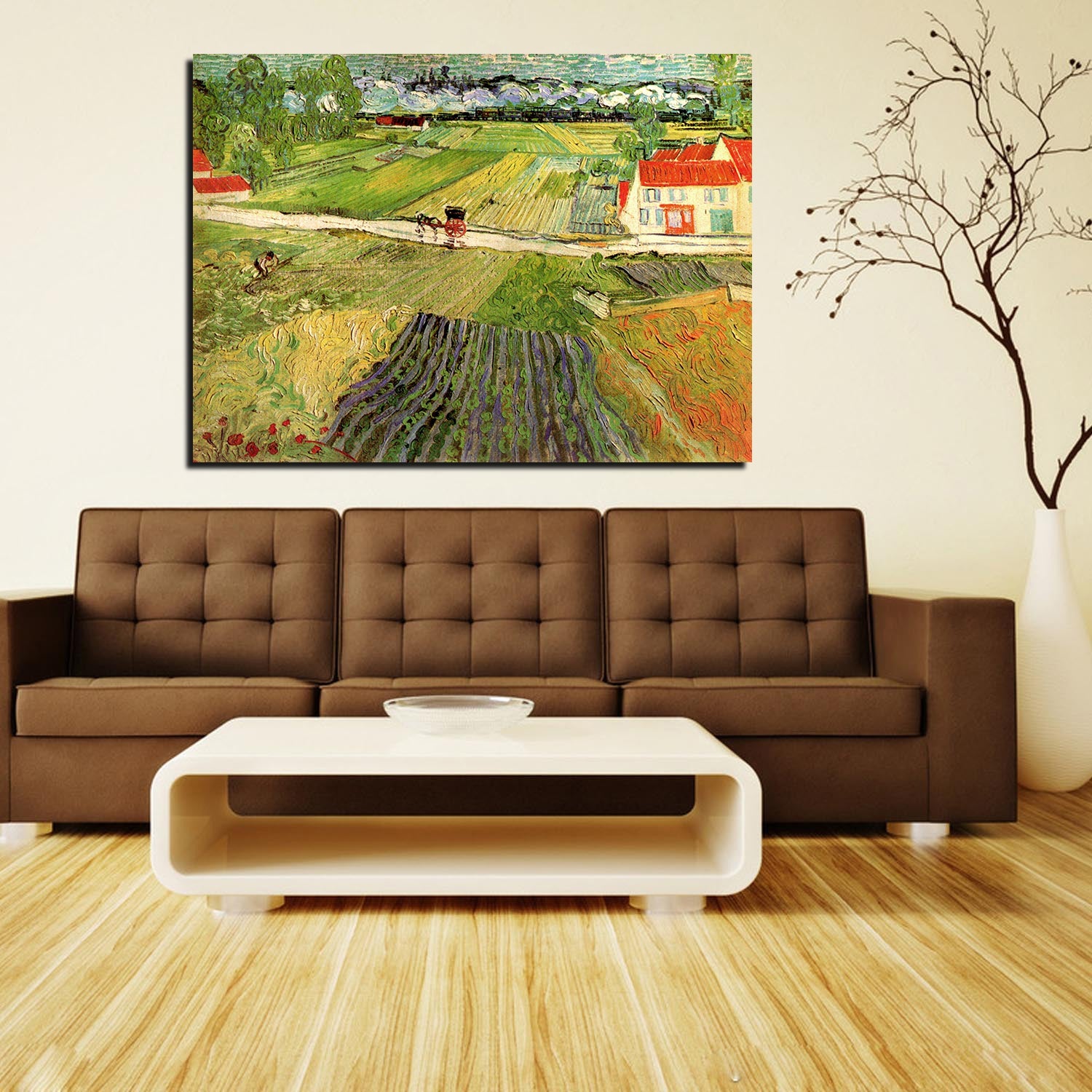 Landscape With Carriage And Train In The Background Canvas Art