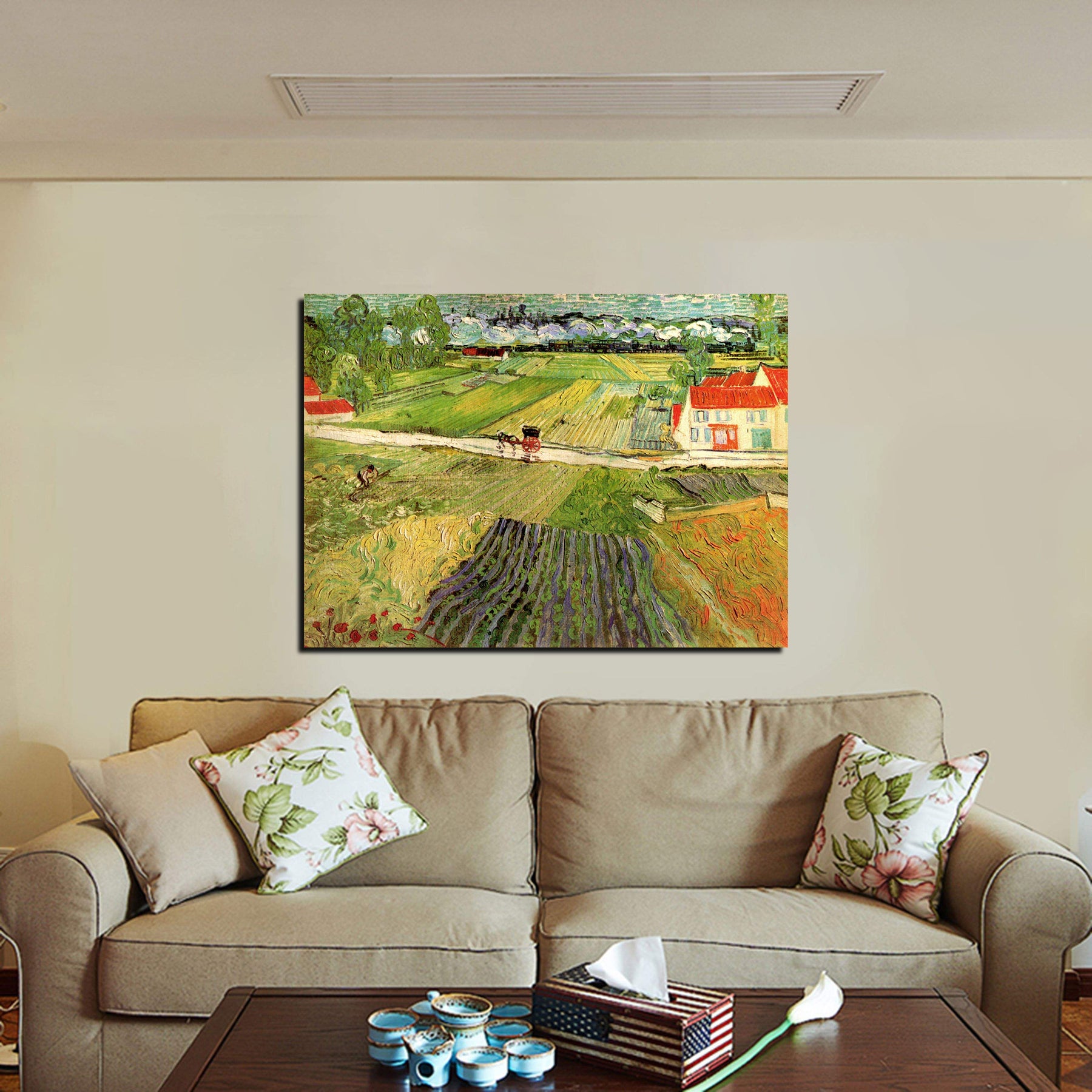 Landscape With Carriage And Train In The Background Canvas Art