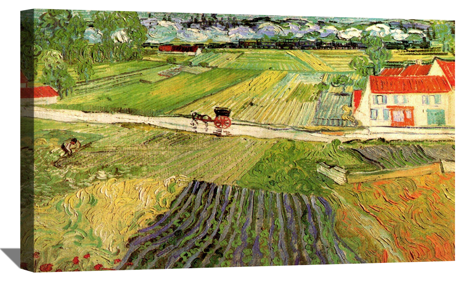 Landscape With Carriage And Train In The Background Canvas Art