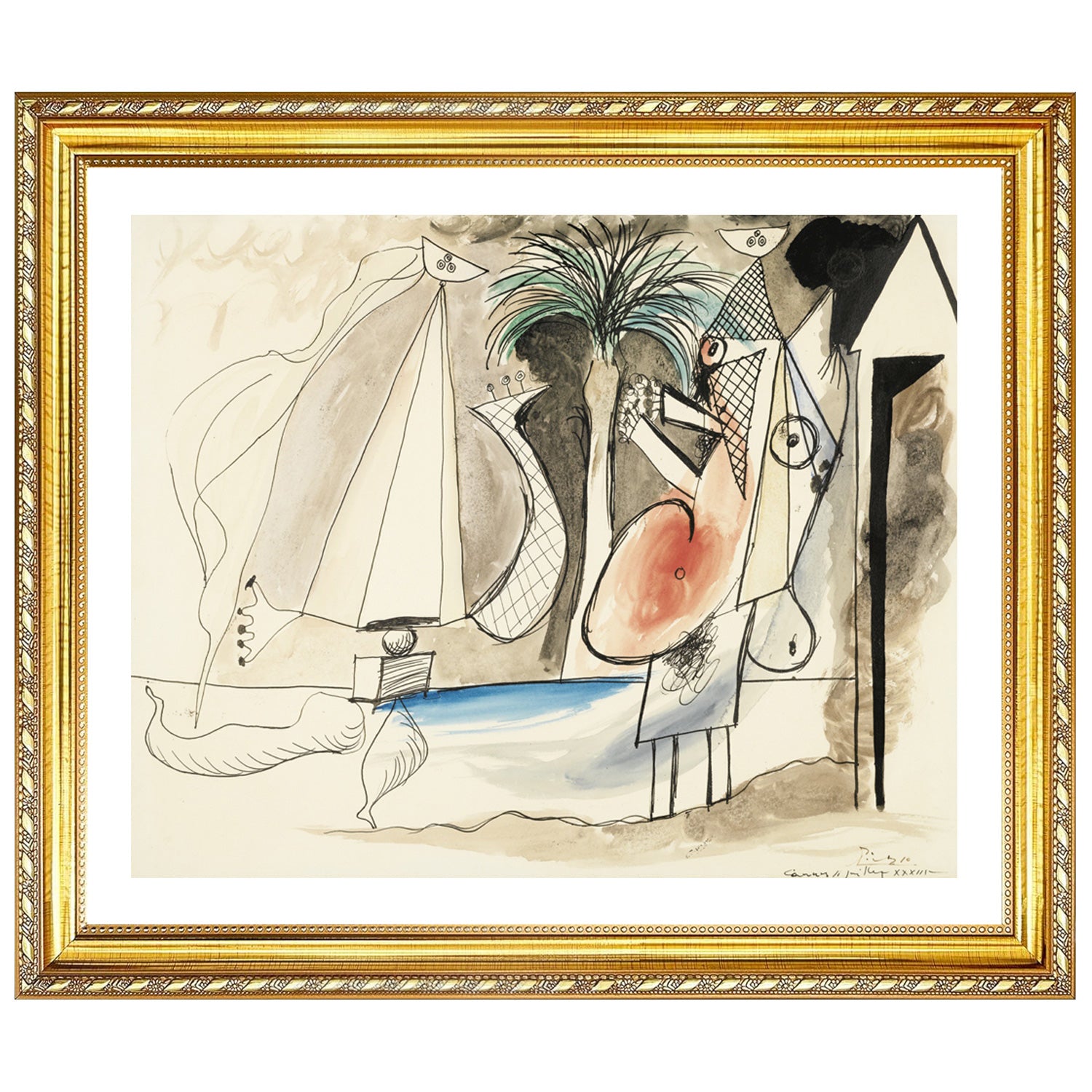 Pablo Picasso Wall Art On The Beach Poster Framed Art