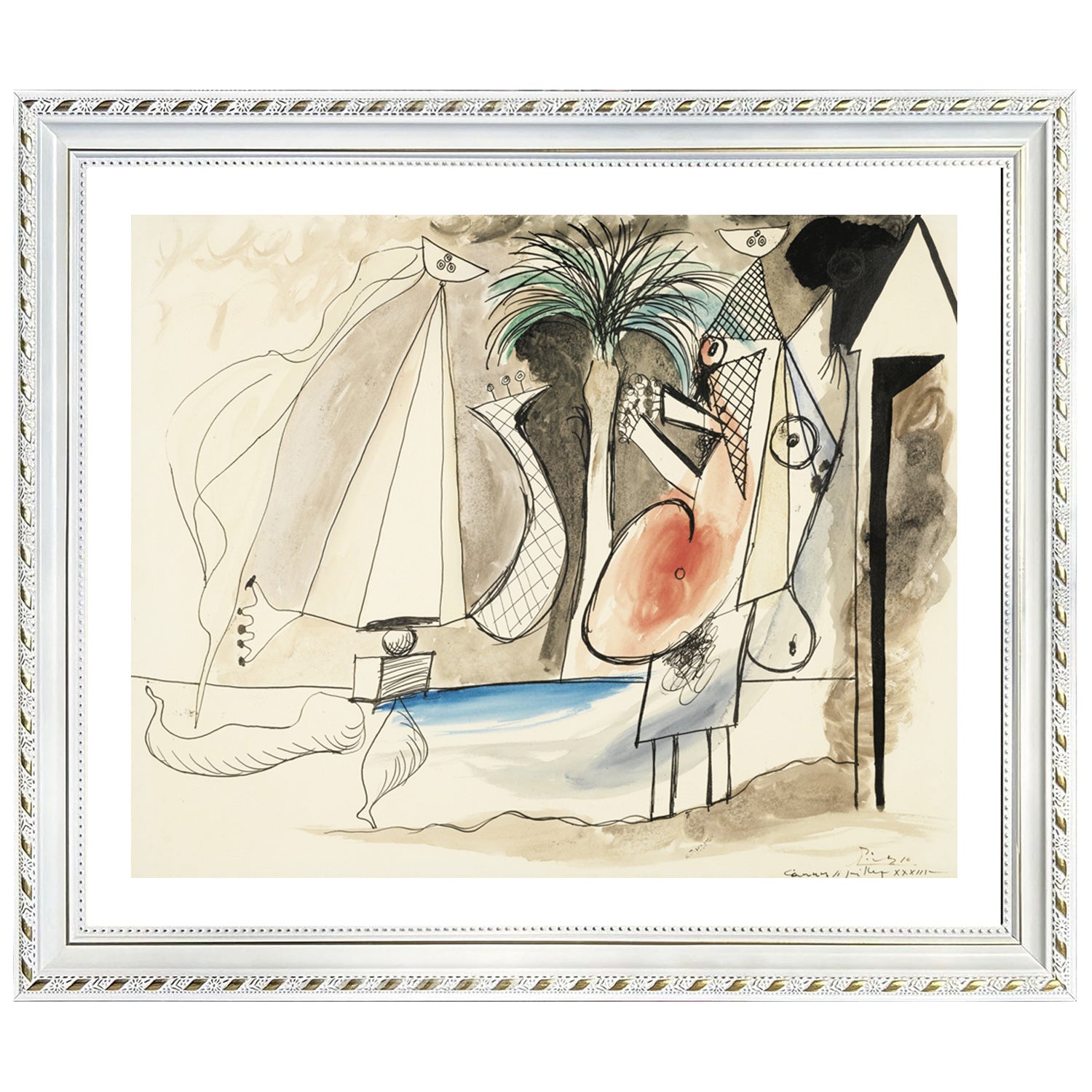 Pablo Picasso Wall Art On The Beach Poster Framed Art