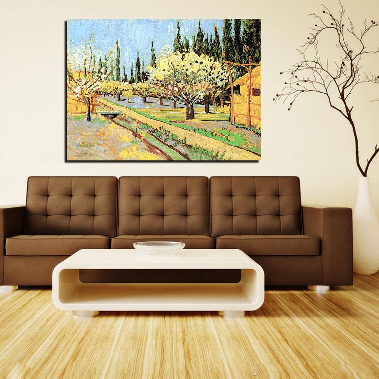 Orchard in Blossom Bordered by Cypresses Canvas Art