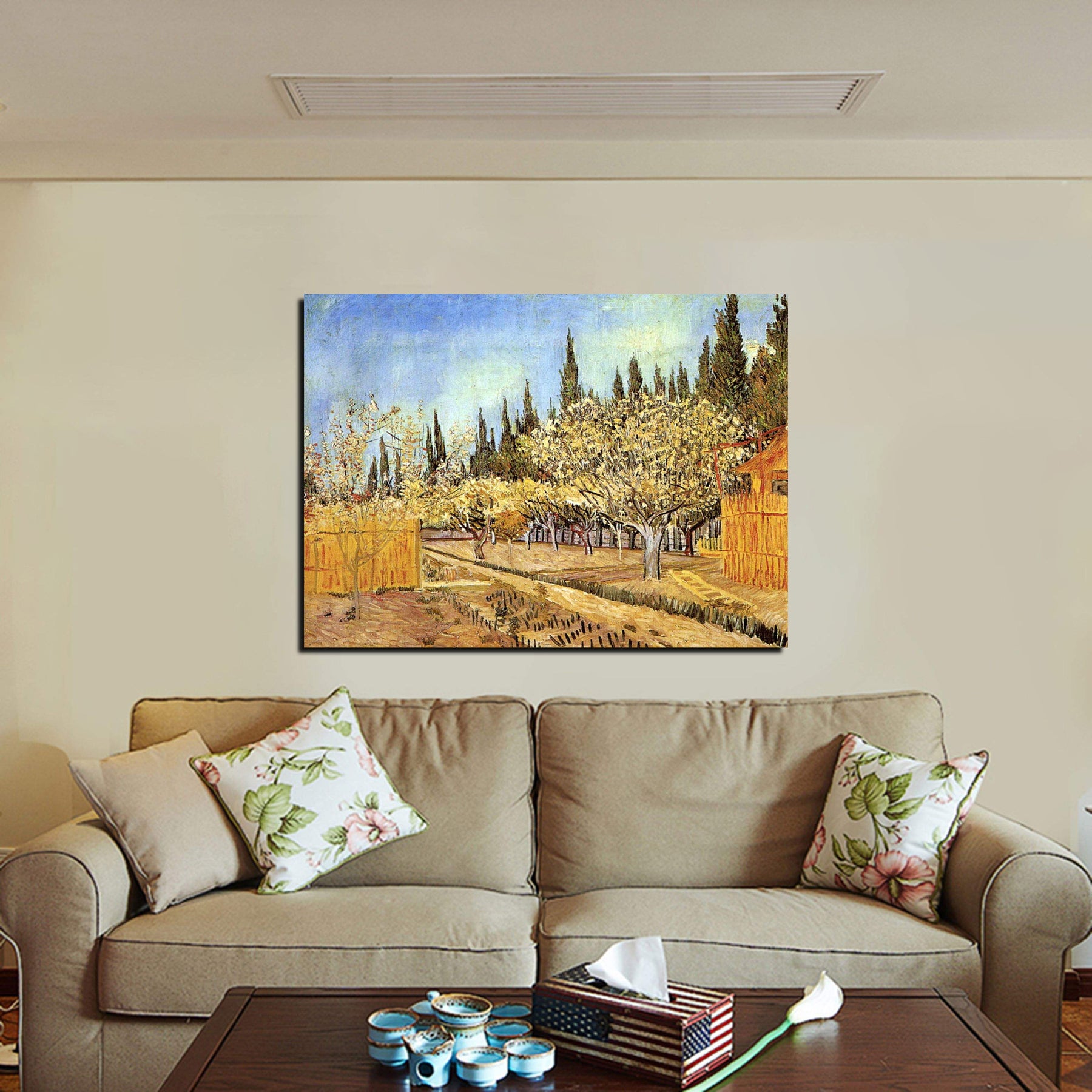 Orchard in Blossom Bordered by Cypresses 2 Canvas Art