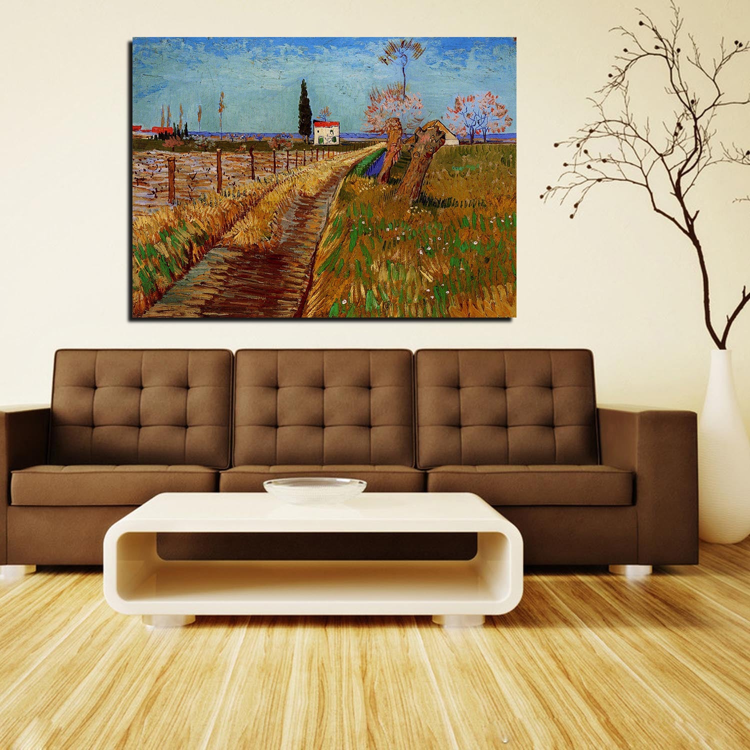 Path Through A Field With Willows Canvas Art