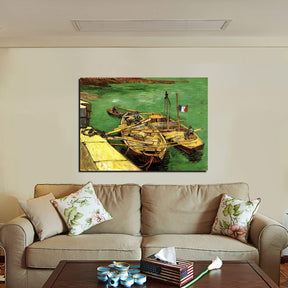 Quay with Men Unloading Sand Barges Canvas Art