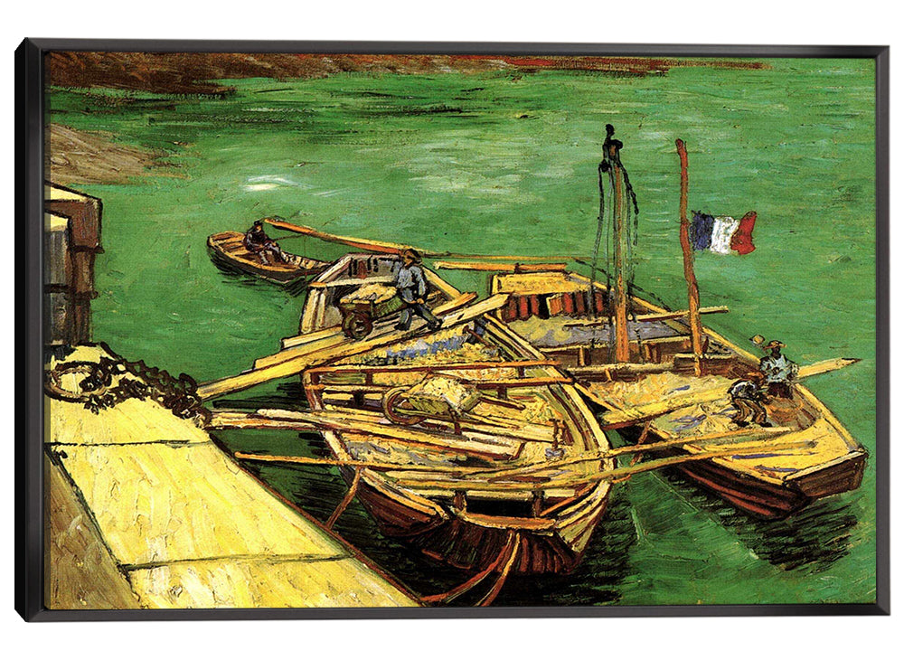 Quay with Men Unloading Sand Barges Canvas Art