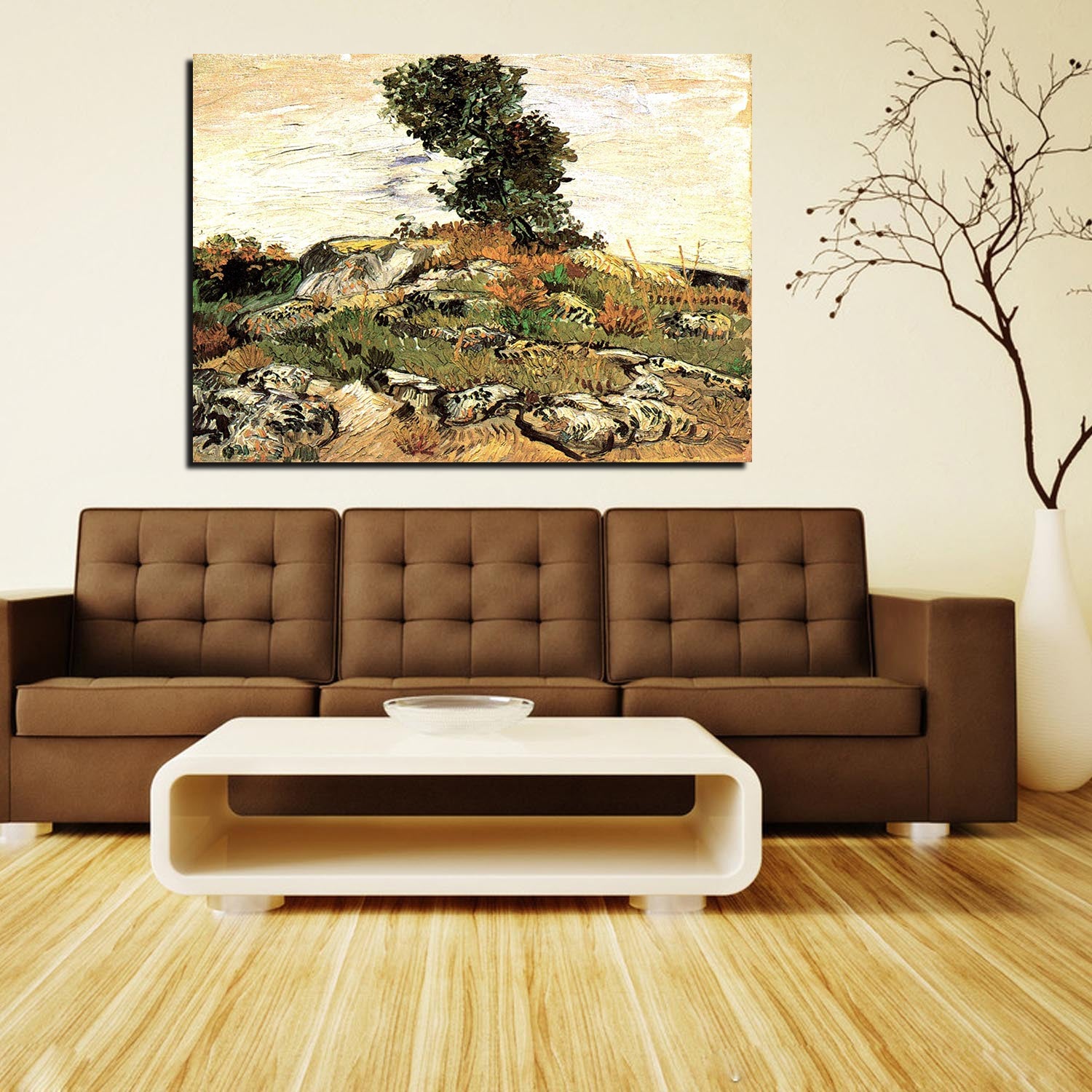 Rocks With Oak Tree Canvas Art