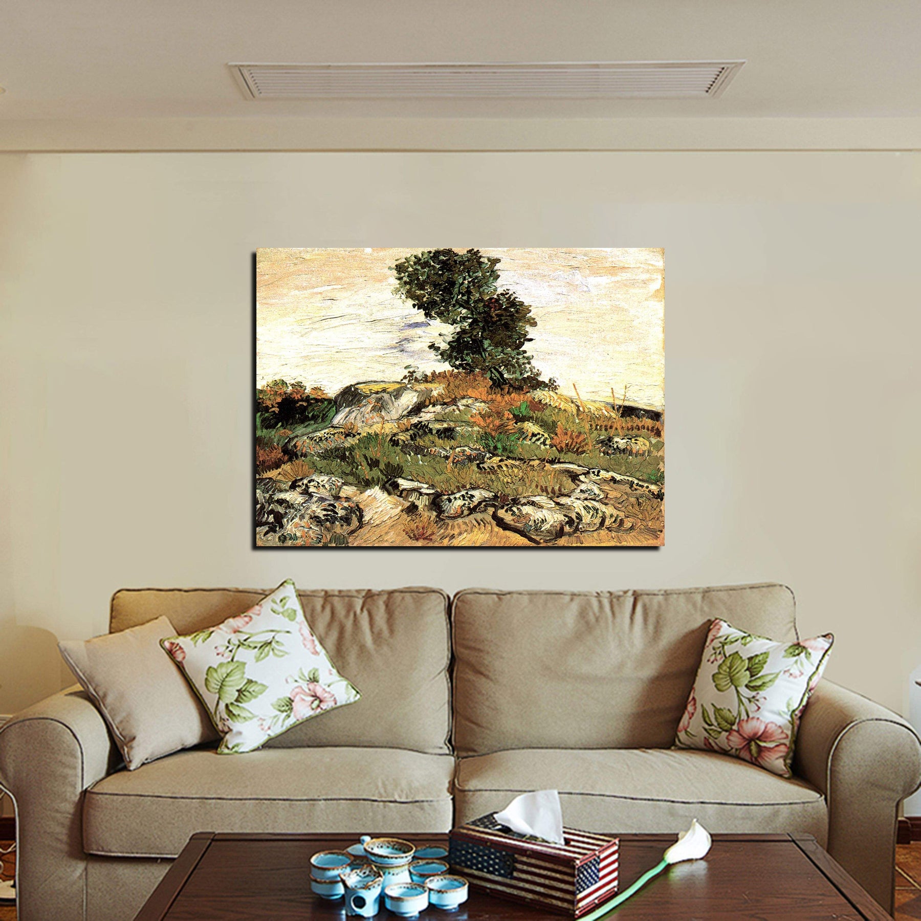 Rocks With Oak Tree Canvas Art