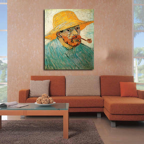 Self Portrait with Pipe and Straw Hat Canvas Art