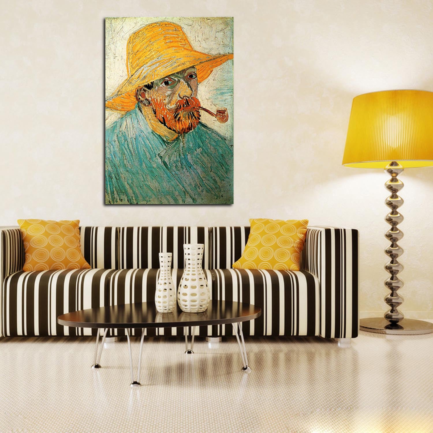 Self Portrait with Pipe and Straw Hat Canvas Art