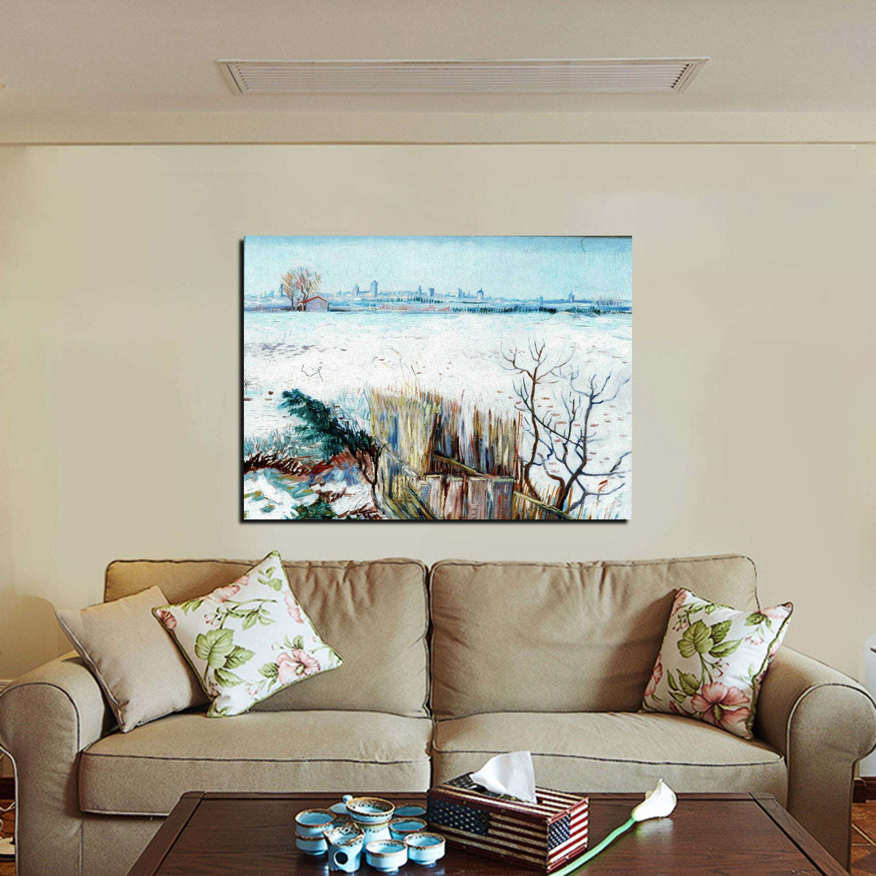 Snowy Landscape With Arles In The Background Canvas Art