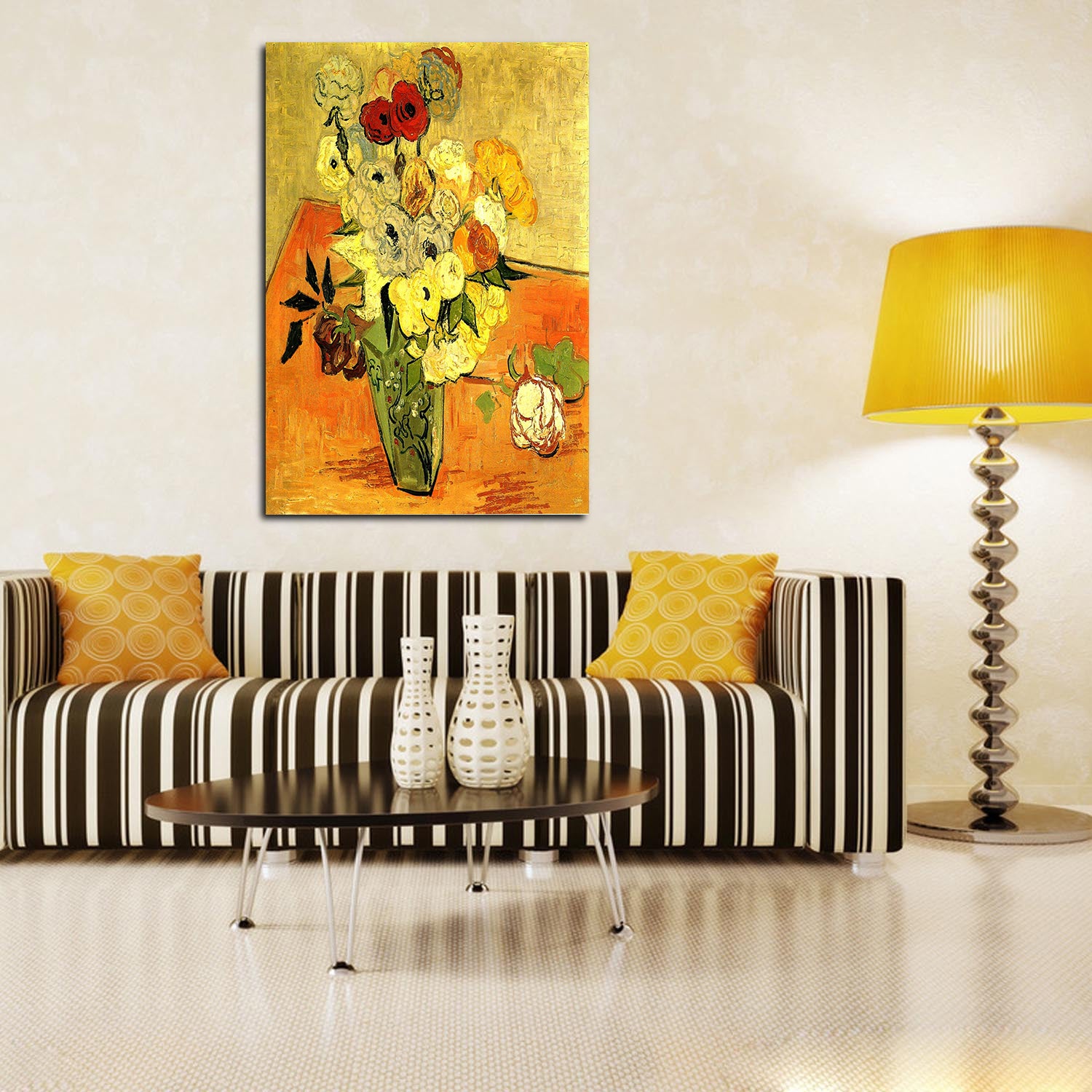 Still Life Japanese Vase With Roses And Anemones Canvas Art