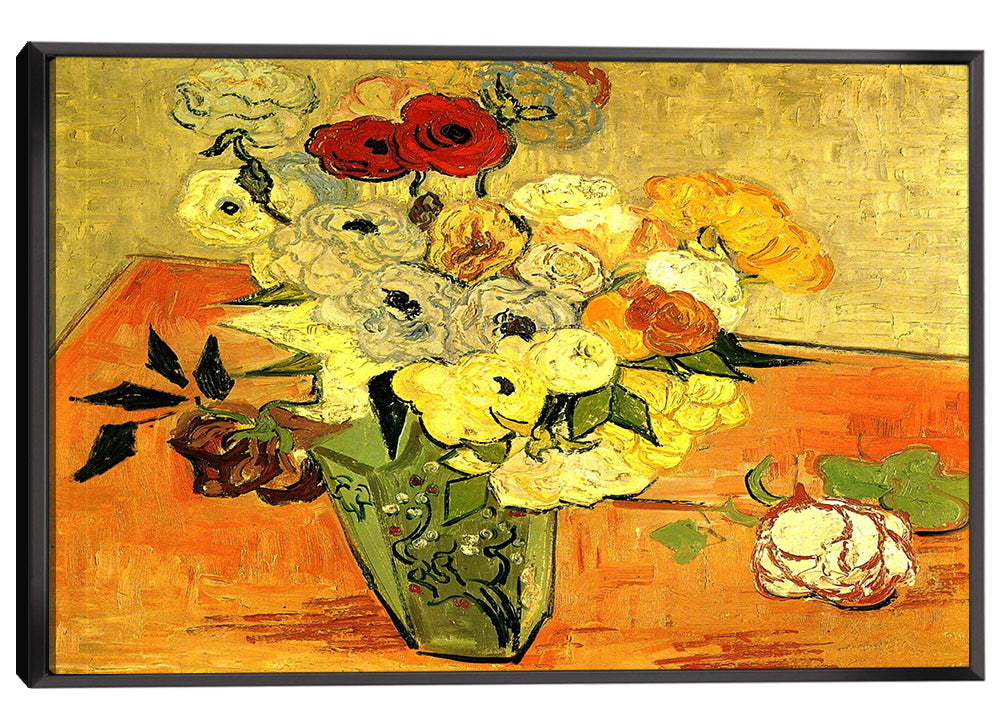 Still Life Japanese Vase With Roses And Anemones Canvas Art