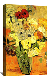 Still Life Japanese Vase With Roses And Anemones Canvas Art