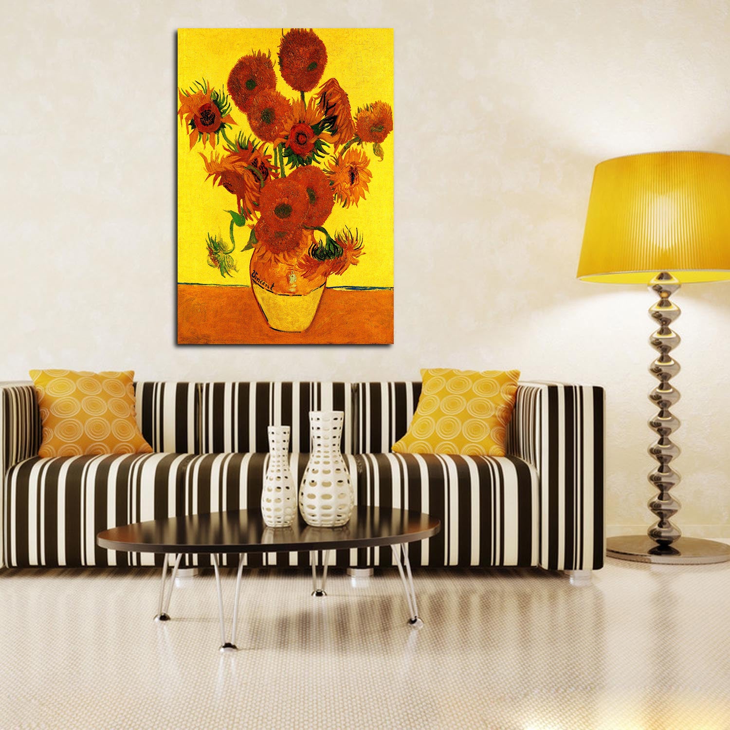 Still Life Vase with Fifteen Sunflowers Canvas Art