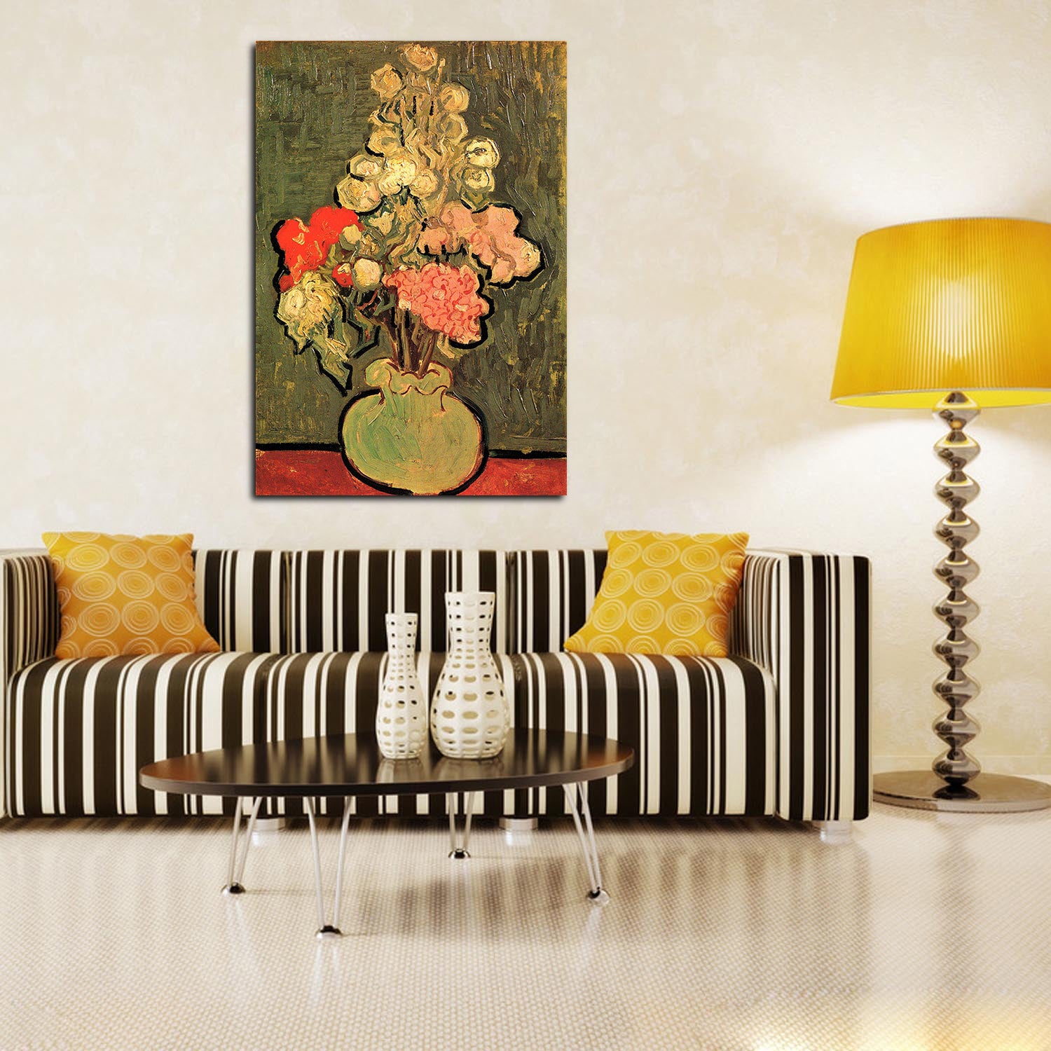 Still Life Vase With Rose Mallows Canvas Art