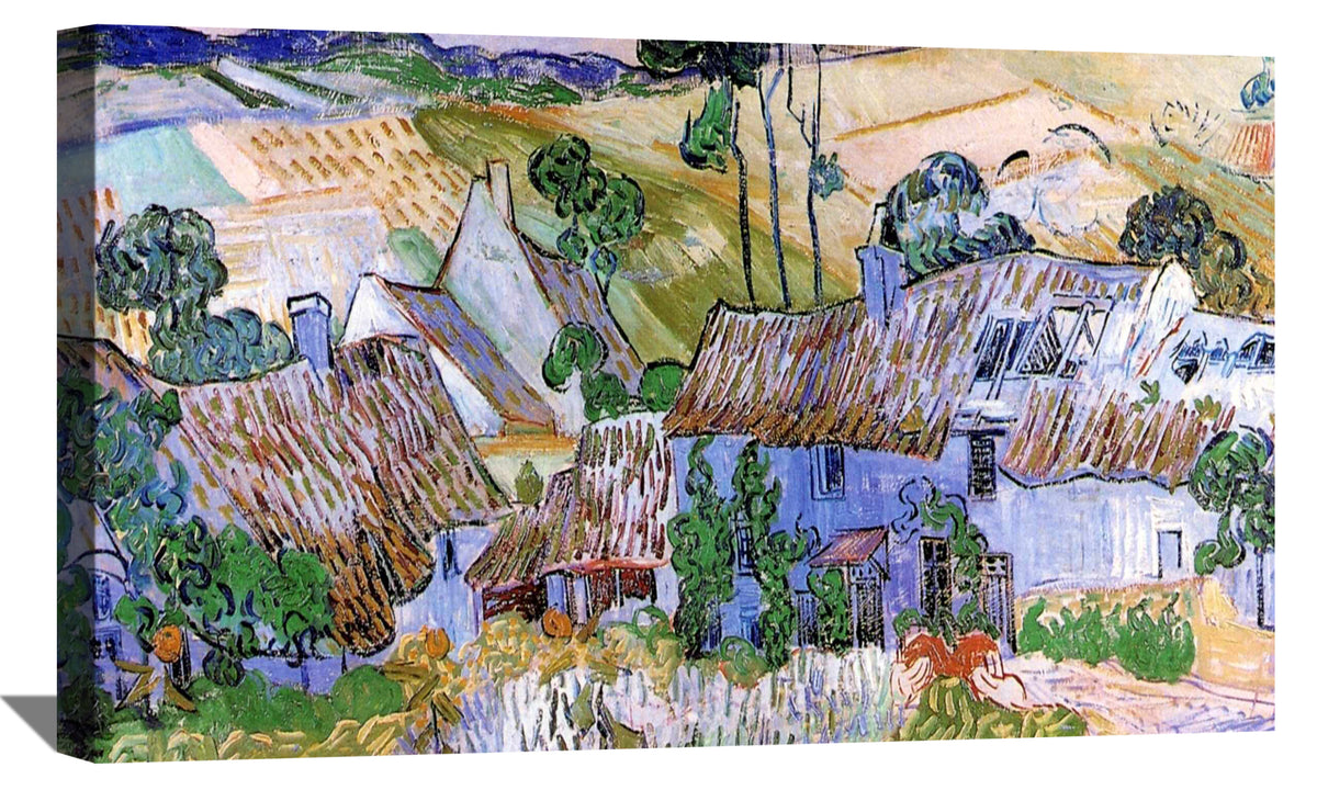 Thatched Cottages by a Hill Canvas Art