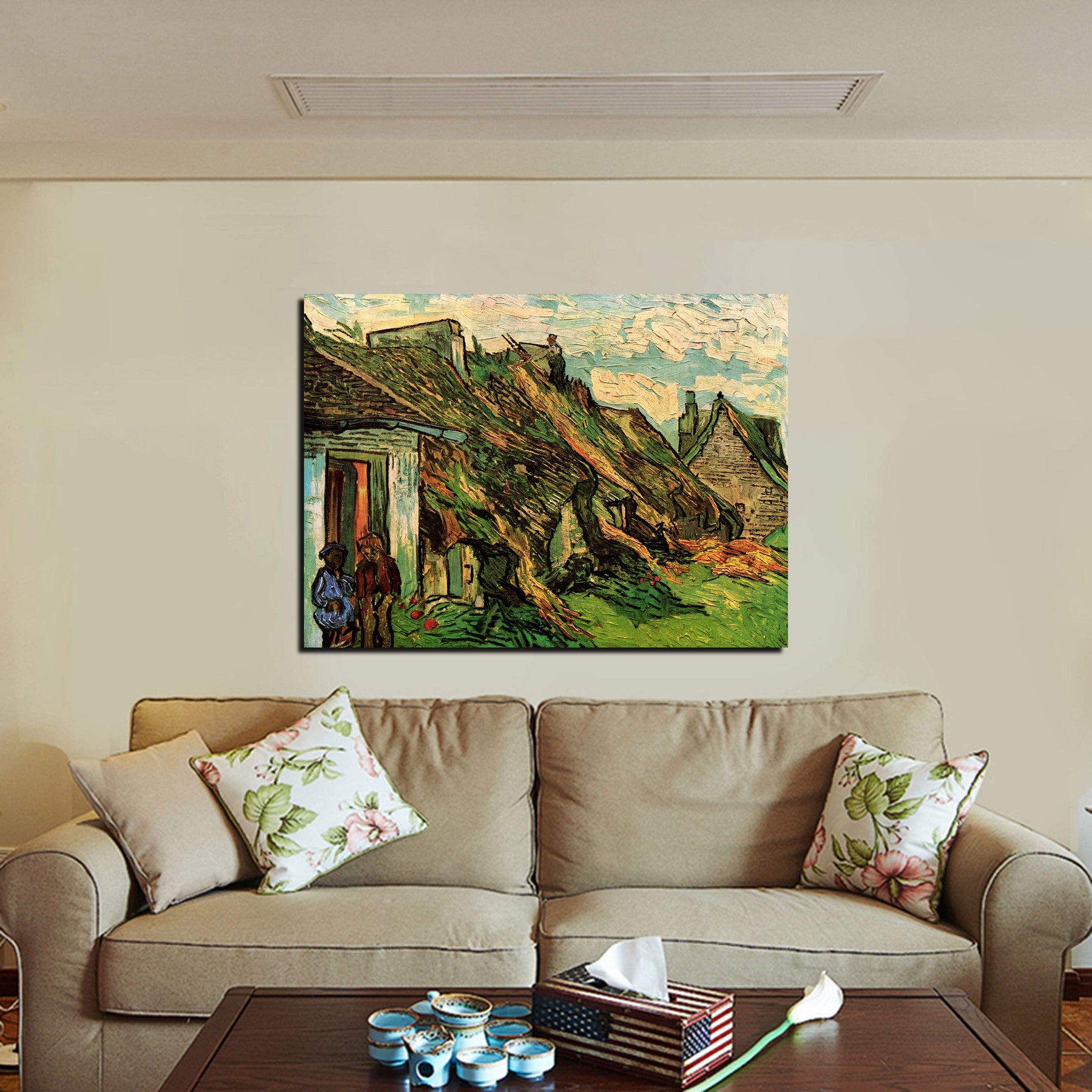 Thatched Sandstone Cottages in Chaponval Canvas Art