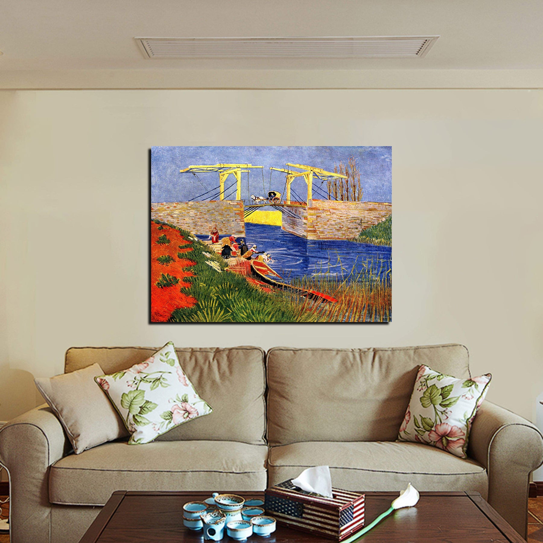 The Langlois Bridge at Arles with Women Washing Canvas Art