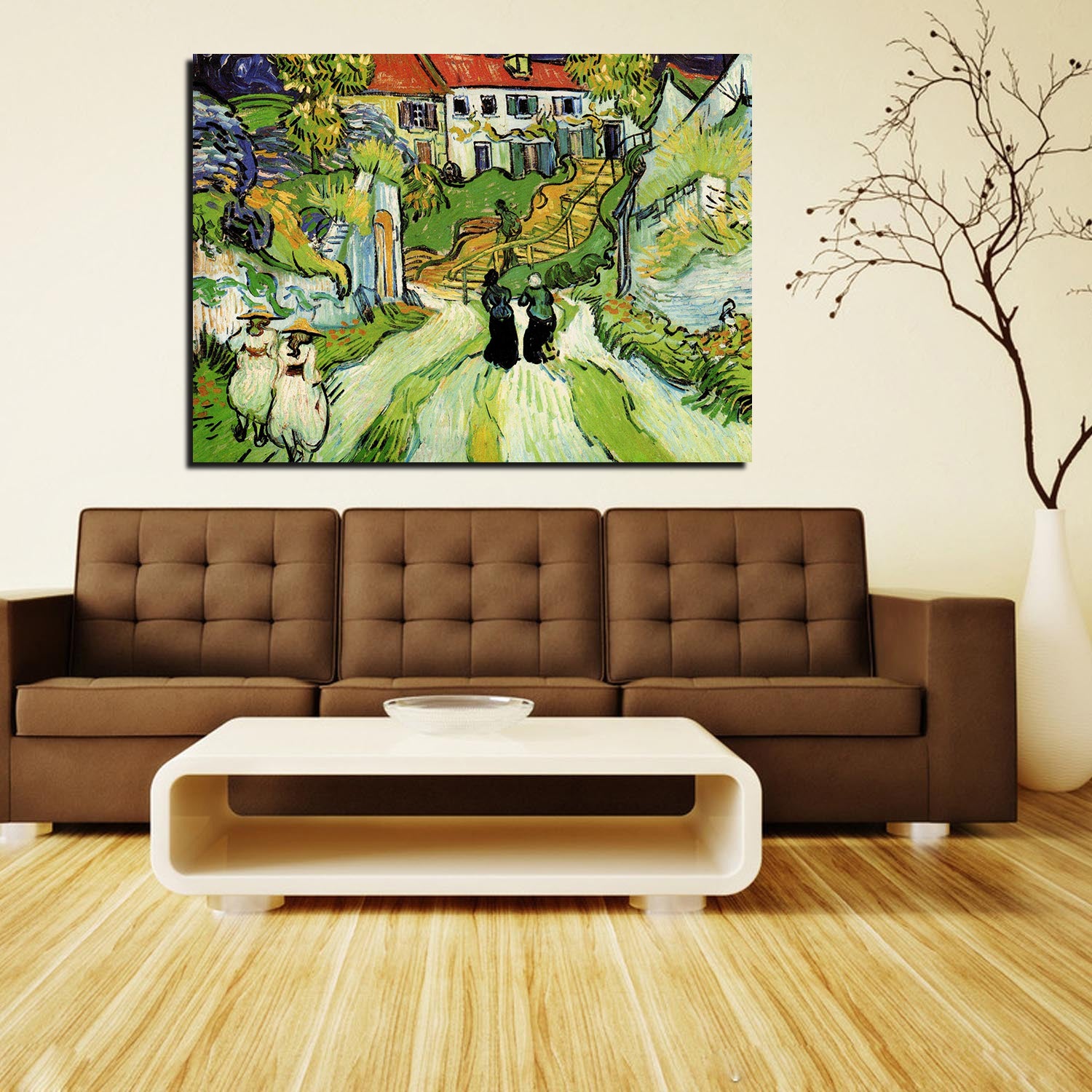 Village Street and Steps in Auvers with Figures Canvas Art