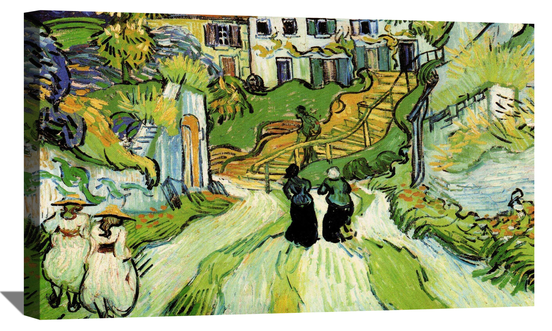 Village Street and Steps in Auvers with Figures Canvas Art