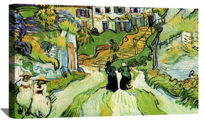 Village Street and Steps in Auvers with Figures Canvas Art