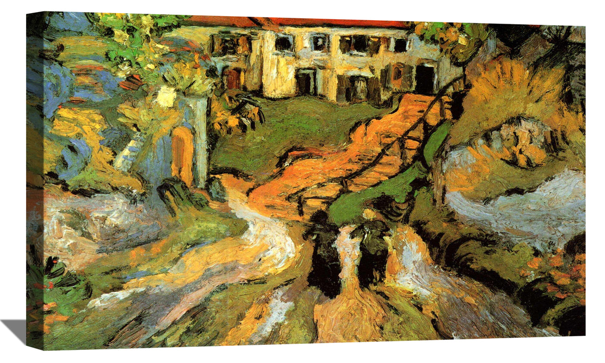Village Street and Steps in Auvers with Two Figures Canvas Art